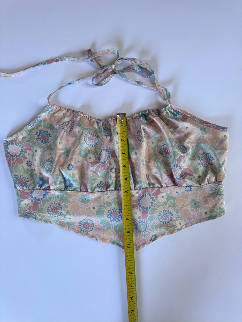 West of Melrose Floral Halter Crop Top in Pastel Peach - Picture 6 of 7